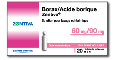 Image BORAX/ACIDE BORIQUE ZENTIVA 12MG/18MG/ML SOLUTION OPHTALMIQUE BOITE DE 20 RÉCIPIENTS UNIDOSES DE 5 ML